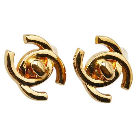 CHANEL Vintage Gold Logo Earrings